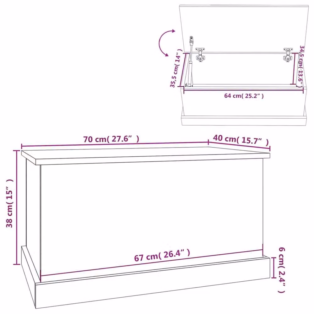 Berkfield Home Grey Sonoma Storage Box in Engineered Wood W/D/H: 70 x 40 x 38 cm – 2