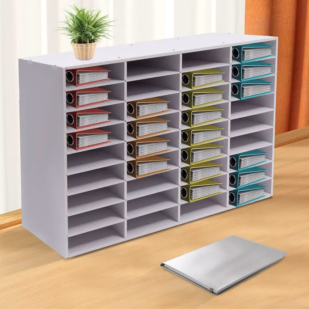 Ventryn 36 Slot Literature File Organizer and Office Mailbox Storage Rack in White – 2