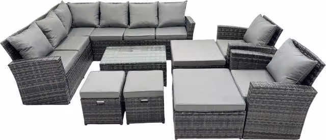 Fimous 12 Seat Rattan High Back Corner Sofa Set with Coffee Table in Dark Grey