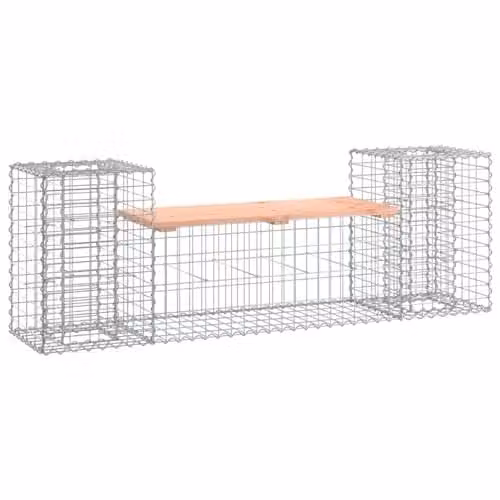 vidaXL Gabion Design Garden Bench in Solid Douglas Wood, W: 183 cm, D: 41 cm, H: 60.5 cm – 1