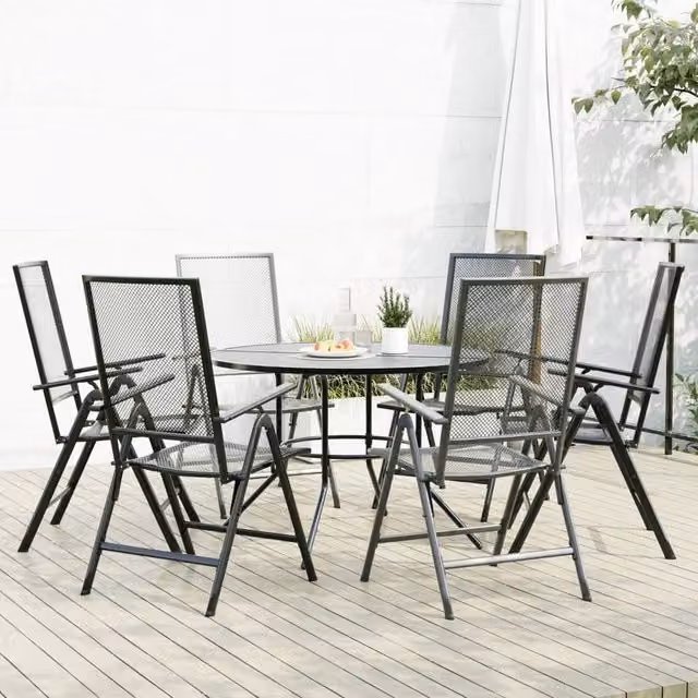 Berkfield Home 7-Piece Reclining Garden Table and Chair Set in Anthracite and Black Powder-Coated Steel – 1