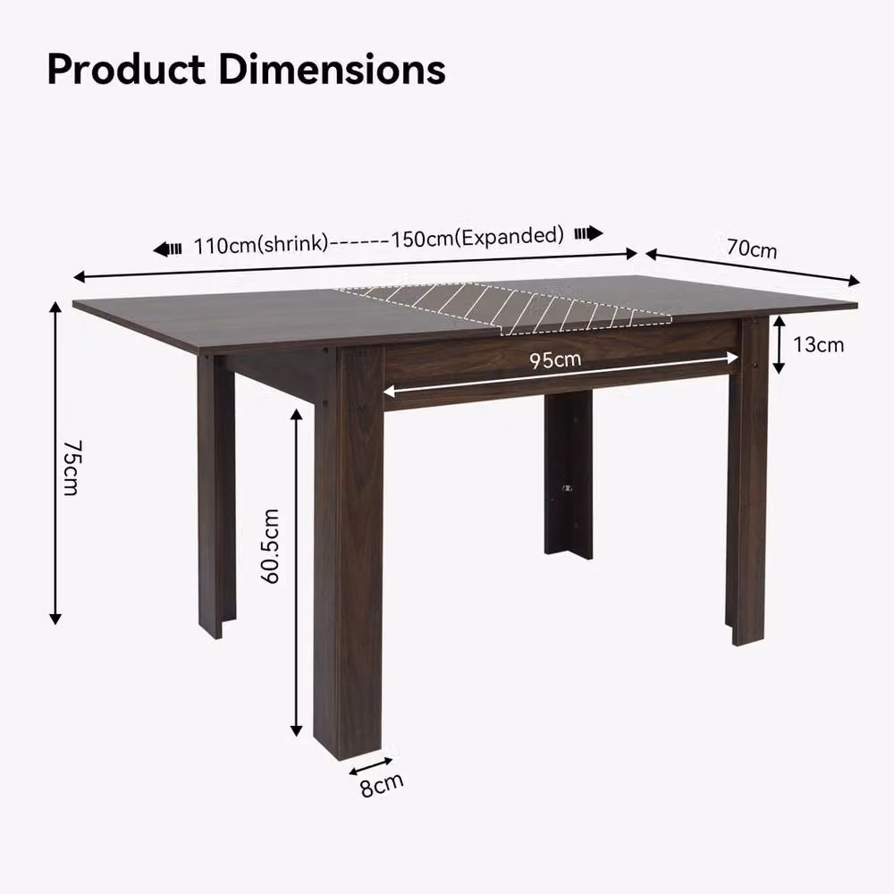 VOGREX Brown Extendable Wooden Rectangular Dining Table with Butterfly Leaf, 4-6 Seater, W/D/H: 140 x 70 x 75 cm – 2