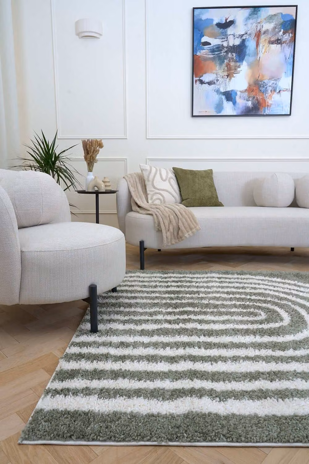 THE RUGS Moodi Rainbow Design Shaggy Soft High Pile Living Room Rug Runner in Green and Multicolour, W/D/H: 80 x 300 cm – 2