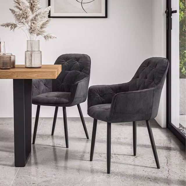 More4Homes Anika Modern Velvet Dining Chairs, Set of 6, Black