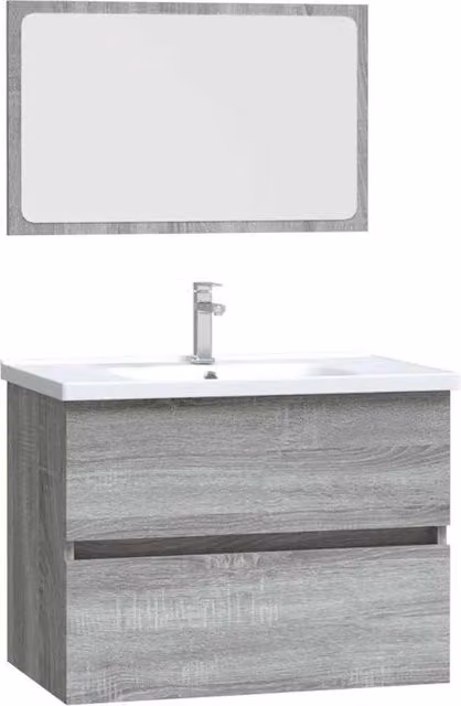 Berkfield Home 2 Piece Modern Bathroom Furniture Set in Grey Sonoma, featuring a Wall Mounted Vanity Unit and Mirror Cabinet – 1