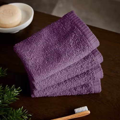 Catherine Lansfield Quick Dry Cotton Face Cloths, 4 Pack, Purple, W/D/H: 30 x 30 x 30 cm