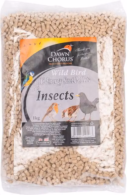 Dawn Chorus Wild Bird Suet Pellets with Insects, 1kg, Brown