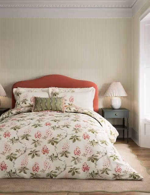 Sanderson Chestnut Tree Blossom Floral Cotton Bedding Set, Multicolour, W: 140 cm, L: 200 cm