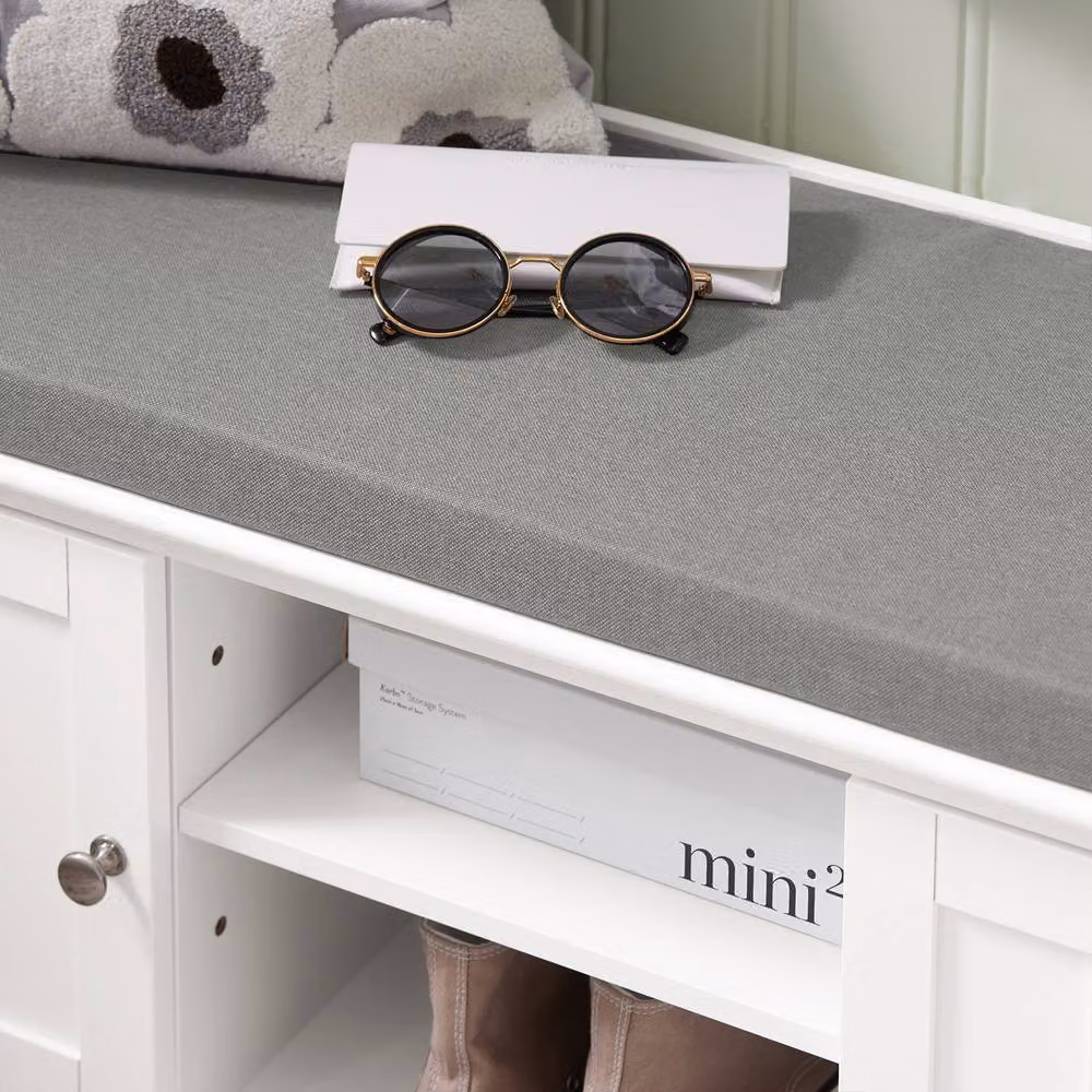SoBuy Modern Shoe Rack and Entrance Bench in White with Silver and Grey Fabric Details – 5