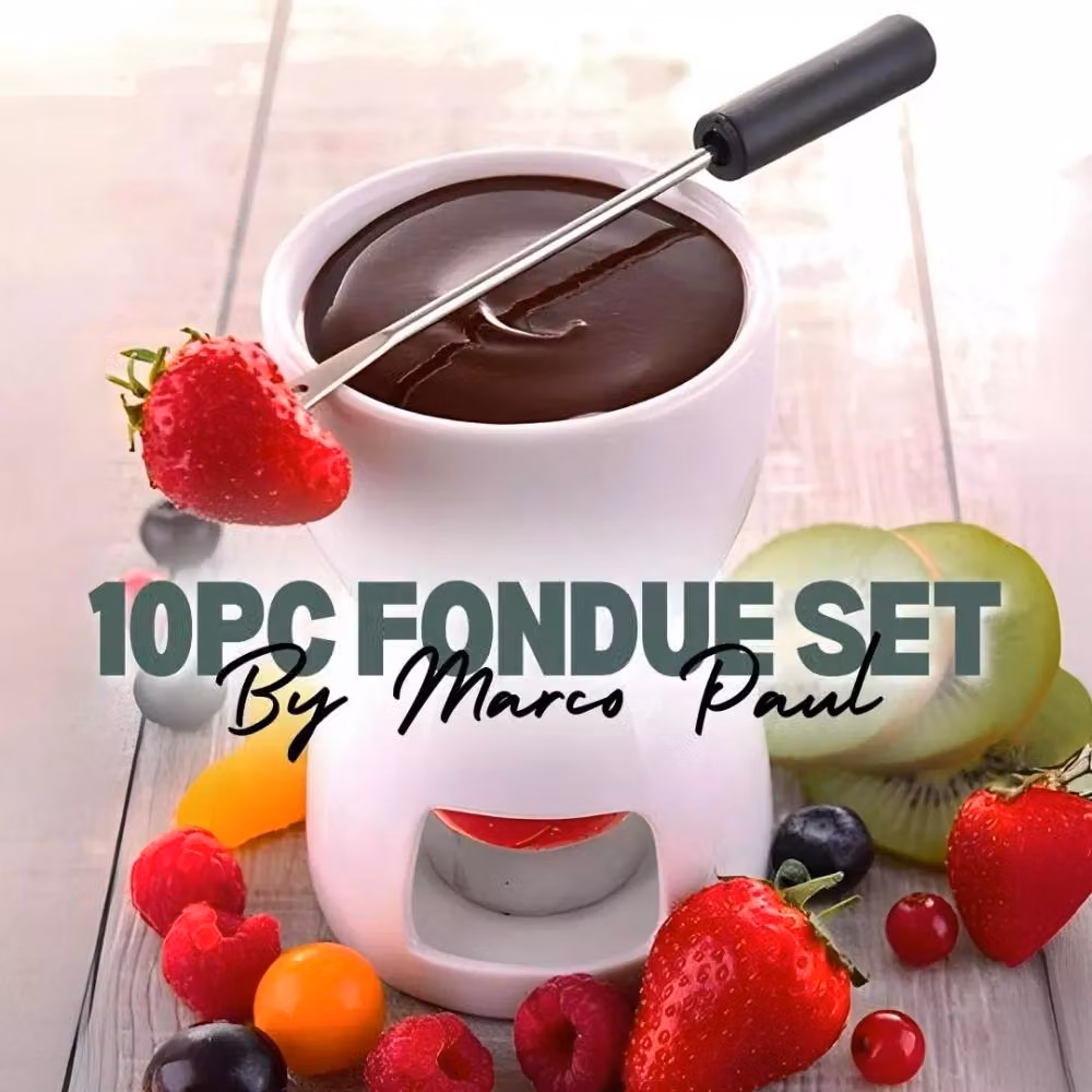 Marco Paul 10 Piece White Ceramic Chocolate Fondue Set with 4 Serving Bowls and 4 Forks – 2