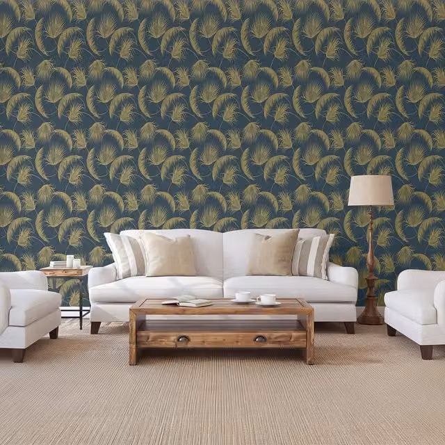 SK Filson Blue Botanical Floral Washable Foil Wallpaper Roll