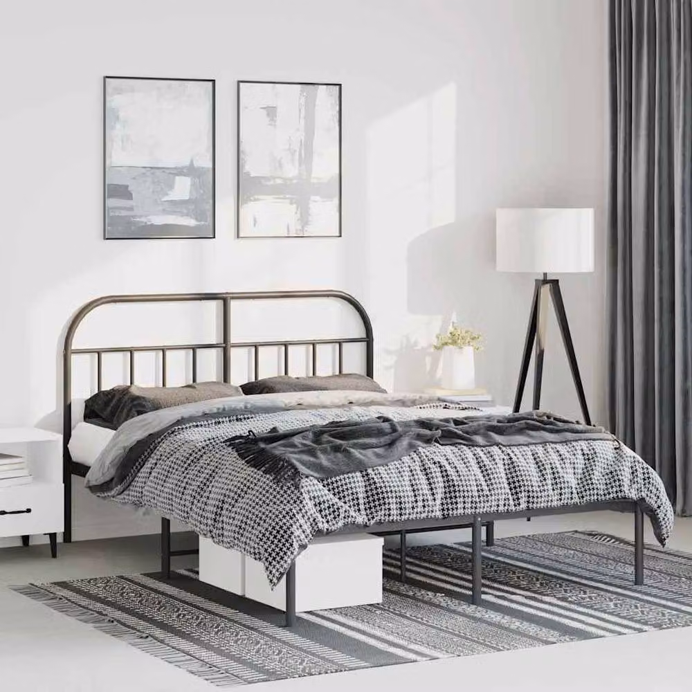 Berkfield Home Metal Bed Frame with Headboard in Black, W/D/H: 140 x 190 cm – 2