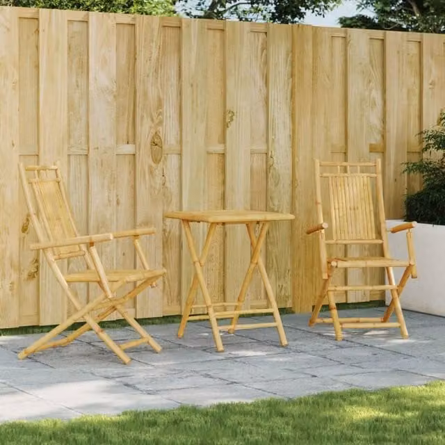 Berkfield Home 3 Piece Rustic Brown Bamboo Bistro Set for Garden and Balcony