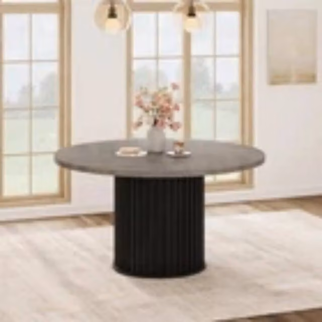 Kelvenix Modern Round Marble Dining Table with Pedestal Base in Black, Diameter: 120 cm, Height: 76.2 cm – 1