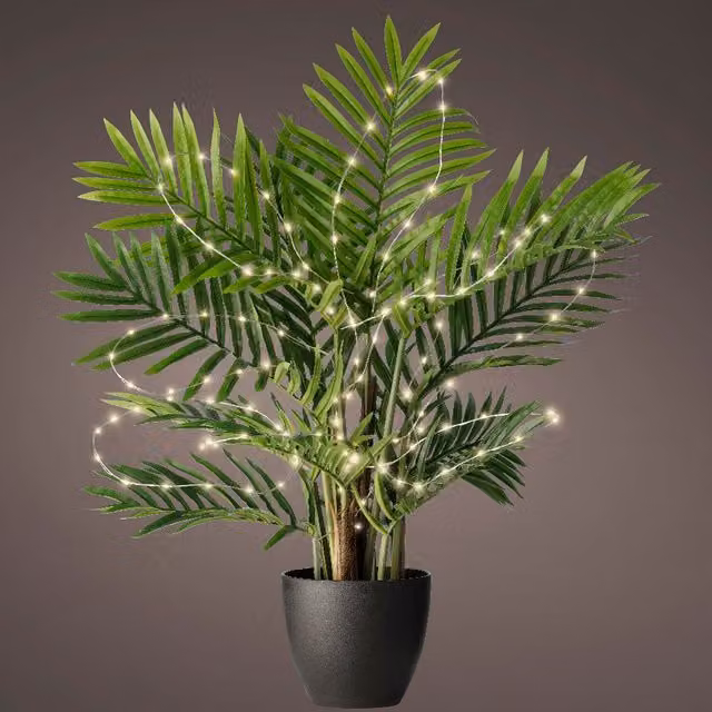 Lumineo Warm White Micro LED Plant Lights with Battery and Stake, 60 LED, 80 cm, Silver