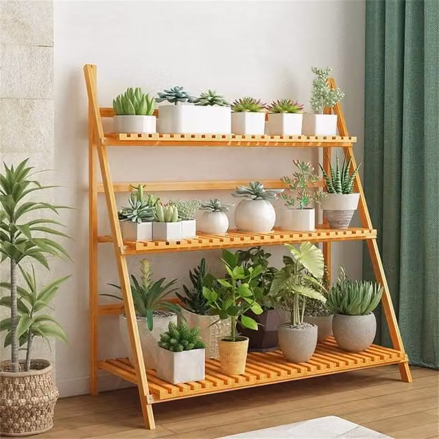 EONLION 3-Tier Bamboo Ladder Plant Stand in Brown – 1