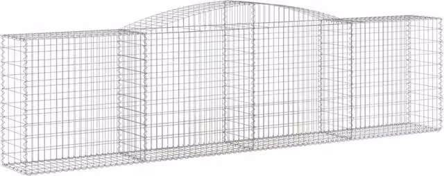 Berkfield Home Decorative Arched Gabion Baskets, 6 Piece Set, Galvanised Steel, Silver, W/D/H: 400 x 50 x 100/120 cm