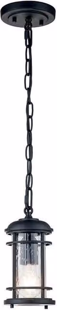 Netlighting Feiss Lighthouse Maritime Outdoor Pendant Ceiling Light in Textured Black with Transparent Glass, IP44