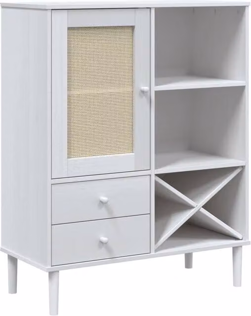 Berkfield Home Senja Highboard in White Rattan Look Solid Wood Pine W/D/H: 90 x 40 x 112 cm