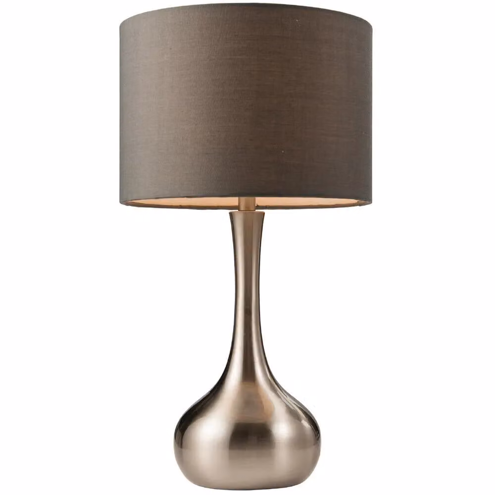 Loops 2 Pack Dimmable Touch Table Lamps with Grey Fabric Shades and Satin Nickel Metal Bases – 2
