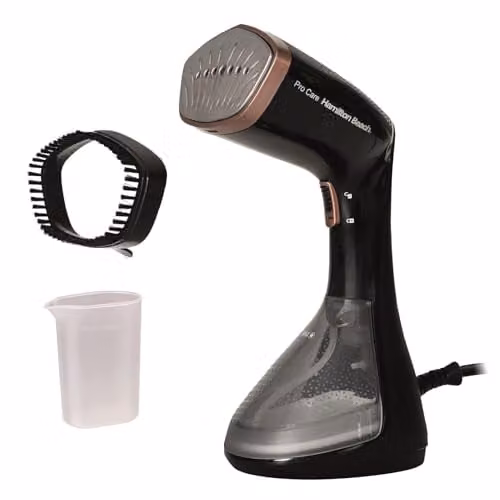 Hamilton Beach Handheld ProCare Garment Steamer with Brush Attachment, Black and Bronze, 1500W – 1