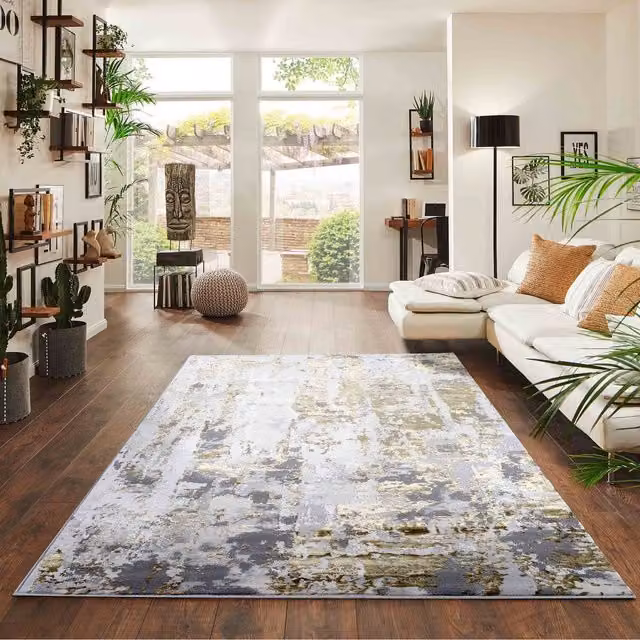 Modern Emperor Abstract Area Rug in Gold and Multicolour, 200 cm