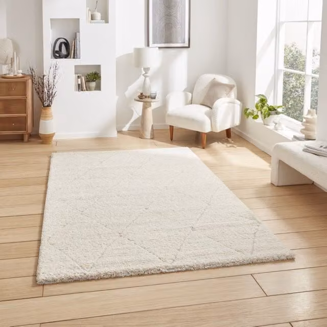Ideal Shaggy 80260 Berber Rug in Cream, Beige and White, Machine Woven Polypropylene Rectangular Rug