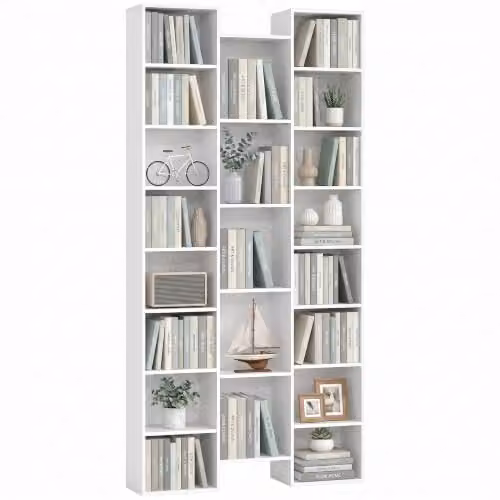 HOMCOM 21 Cube Tall Bookcase in White with 10 Adjustable Shelves, H 181 x W 89.5 x D 23.5 cm