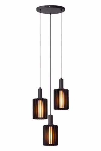 Lucide Lambres Black Pendant Light with 3xE27 Glass Shades, Height Adjustable – 1