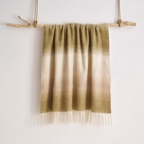Allure Bath Fashions Ombre Faux Mohair Throw with Fringes, Green and Grey, W/D/H: 130 x 170 cm