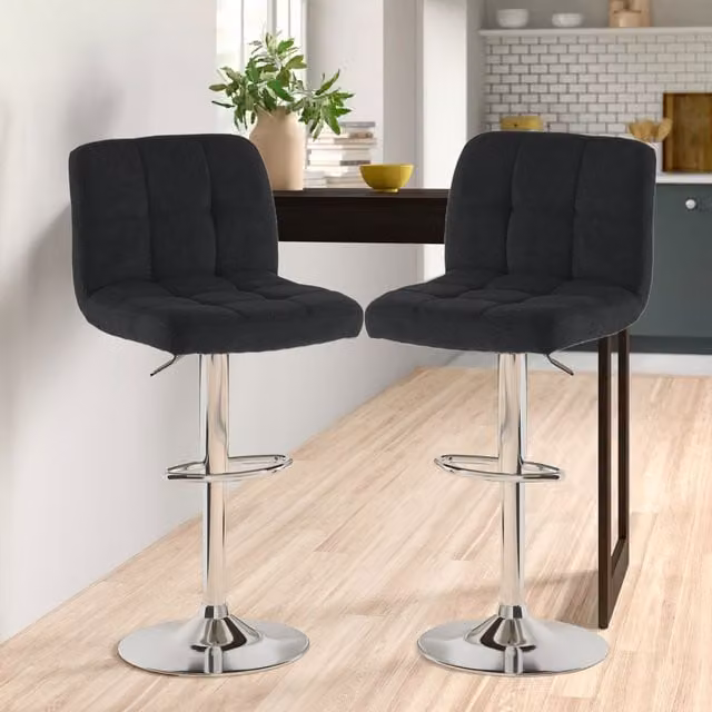 Neo Black Fabric Cuban 360 Degree Swivel Bar Stools Set of 2