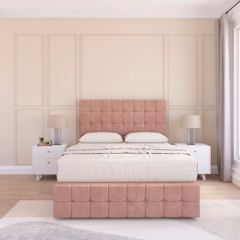 Sloomy Berlin Berlin Divan Bed Base with Chesterfield Headboard and Footboard, Pink Velvet, W/D/H: 180 x 200 cm