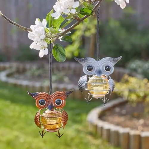 mysmartbuy Set of 2 Solar Powered Mini Owl Lights in Gold and Silver – 2