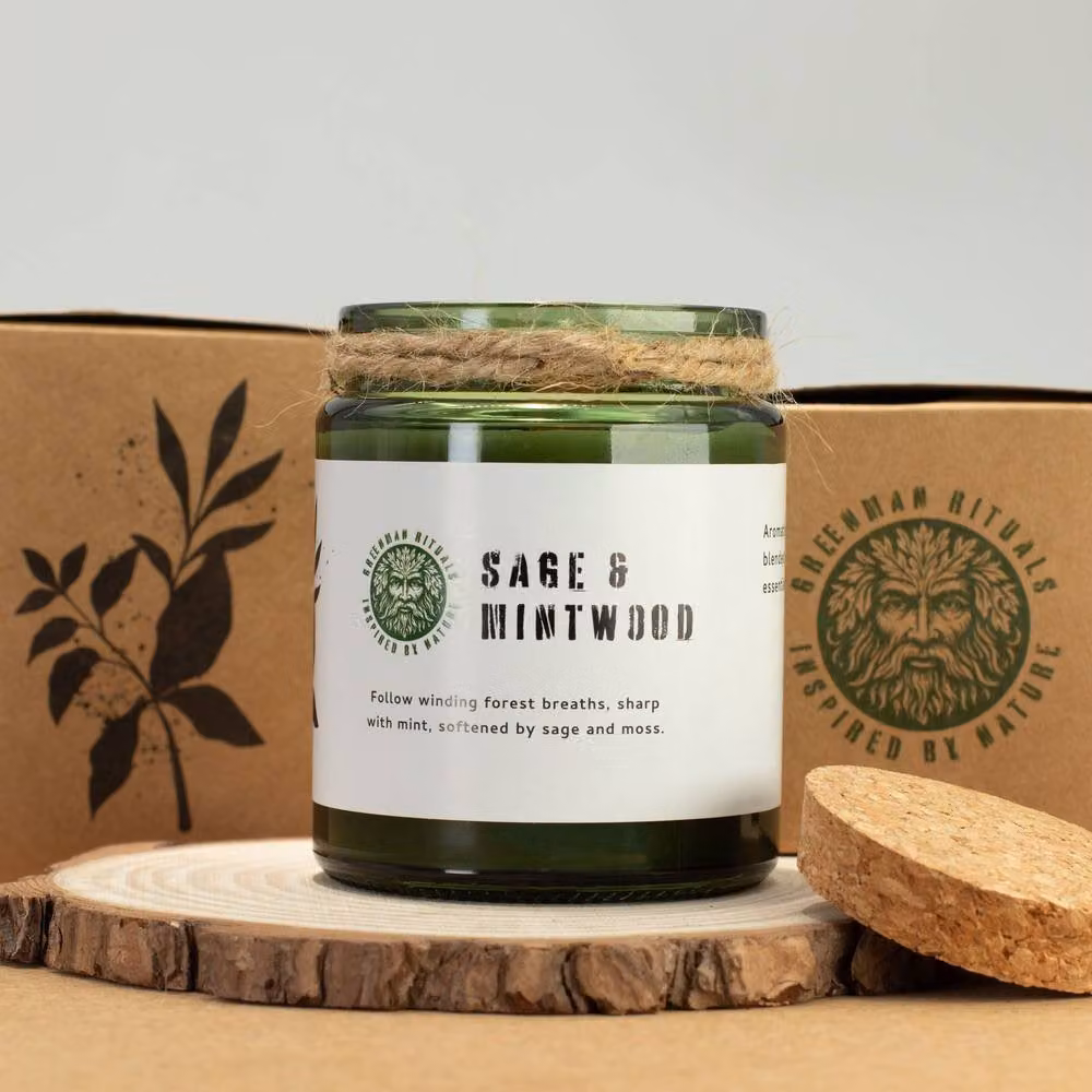 Serenityy Greenman Soy Woodwick Candle in Dark Green, Sage & Mintwood, 50 g – 4