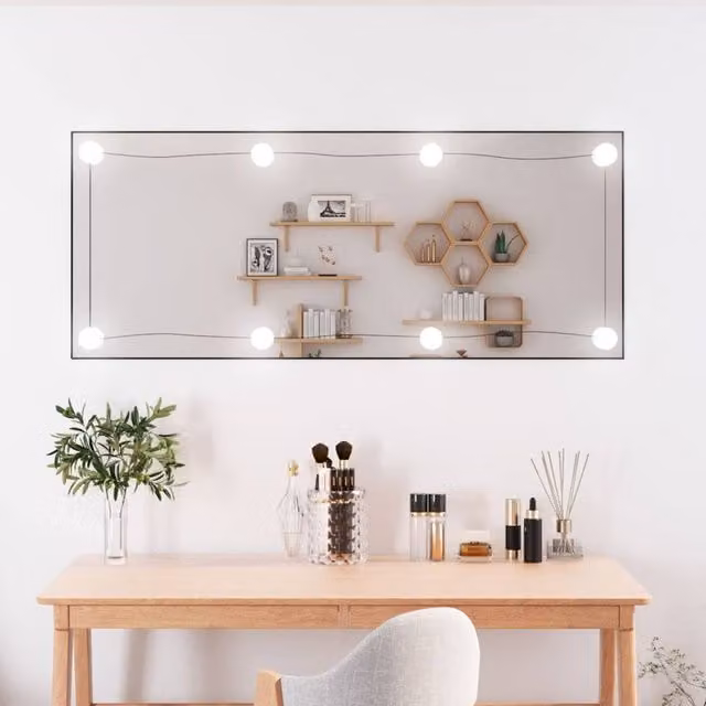 Berkfield Home Silver Rectangular Glass Wall Mirror with LED Lights W: 40 cm, H: 100 cm