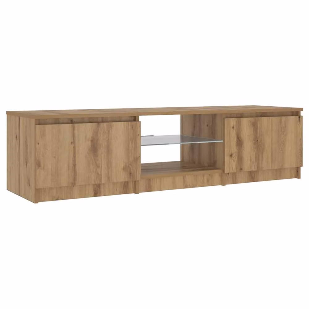 Berkfield Home Modern TV Cabinet with LED Lights in Artisan Oak Brown, W: 140 cm, D: 40 cm, H: 35.5 cm – 3