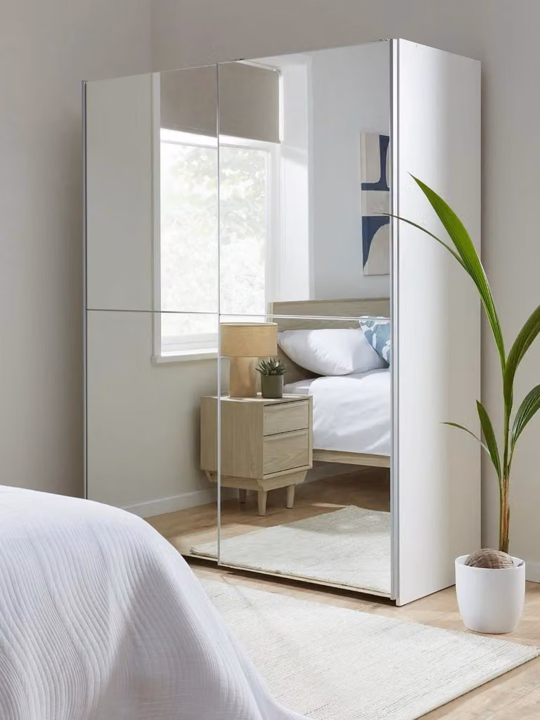 Houston White Sliding Door Wardrobe with Mirror Doors W/D/H: 150.1 x 61.2 x 190.5 cm