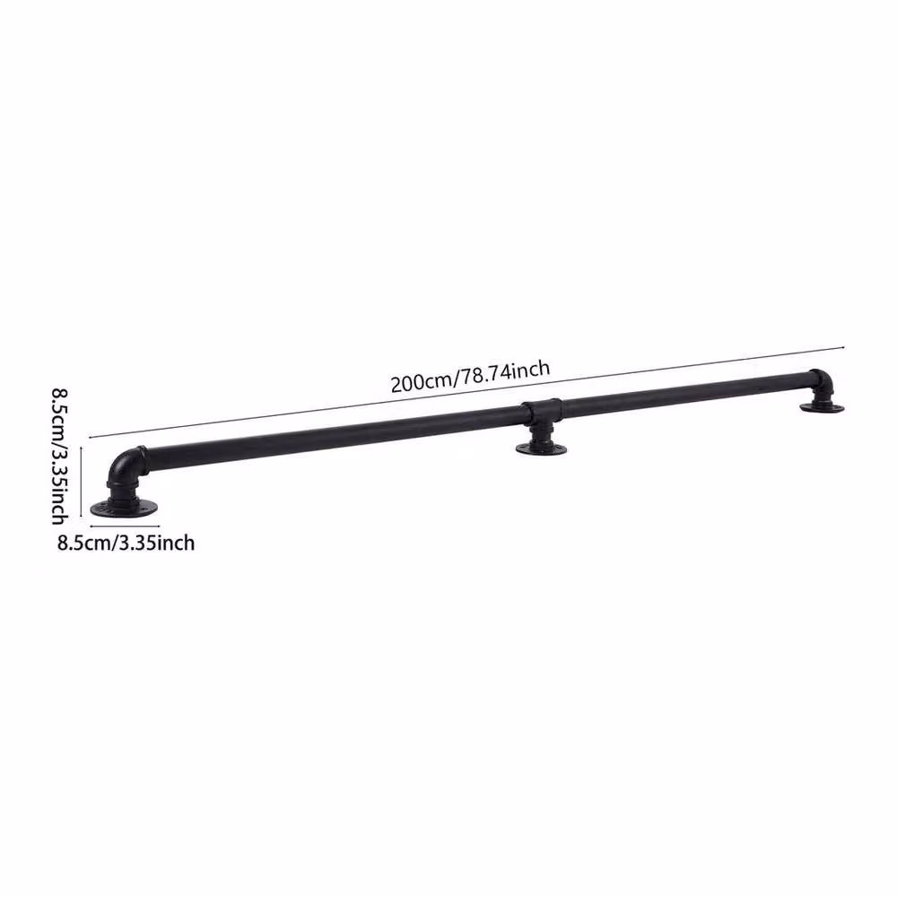 KORVIXA Black Round Handrail Stair Rail with 3 Brackets, Diameter: 25 mm, Length: 2 m – 2