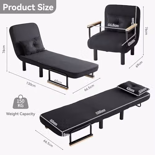 MCC Direct 4-in-1 Folding Single Sofa Bed and Convertible Lounge Sleeper Chair in Black – 2