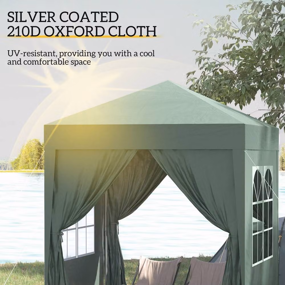 Outsunny Green Pop Up Gazebo with Windows and Steel Frame, W/D/H: 200 x 200 x 240 cm – 6