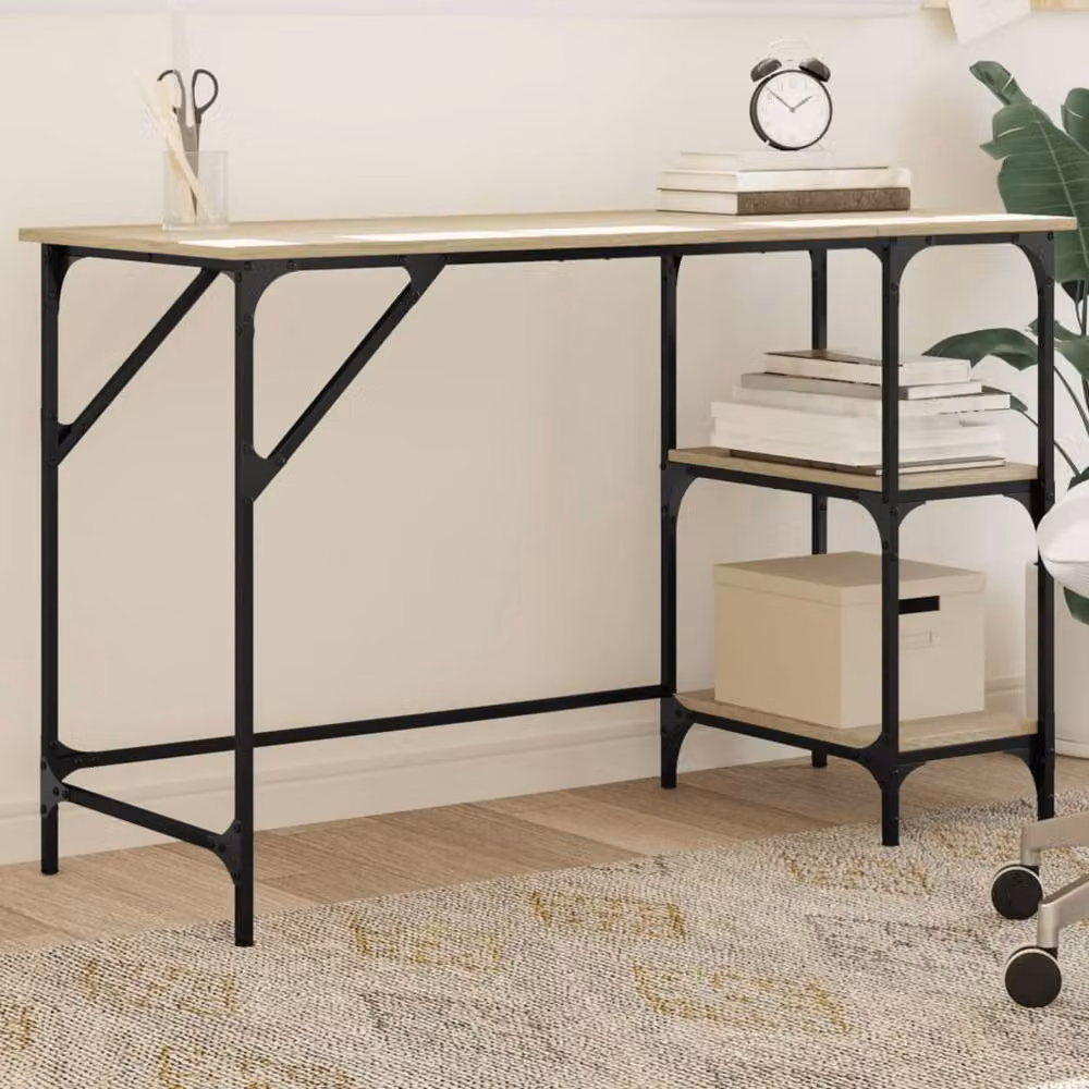 Berkfield Home Computer Desk in Sonoma Oak and Beige, W/D/H: 120 x 50 x 75 cm – 2