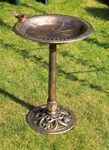 St Helens Home & Garden Bronze Ornamental Free Standing Pedestal Style Bird Bath in Brown