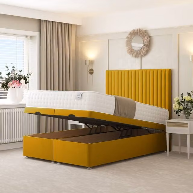 Bed Choices Khloe Ottoman Upholstered Velvet Divan Bed with 54 inch Headboard in Yellow, W/D: 90 x 190 cm