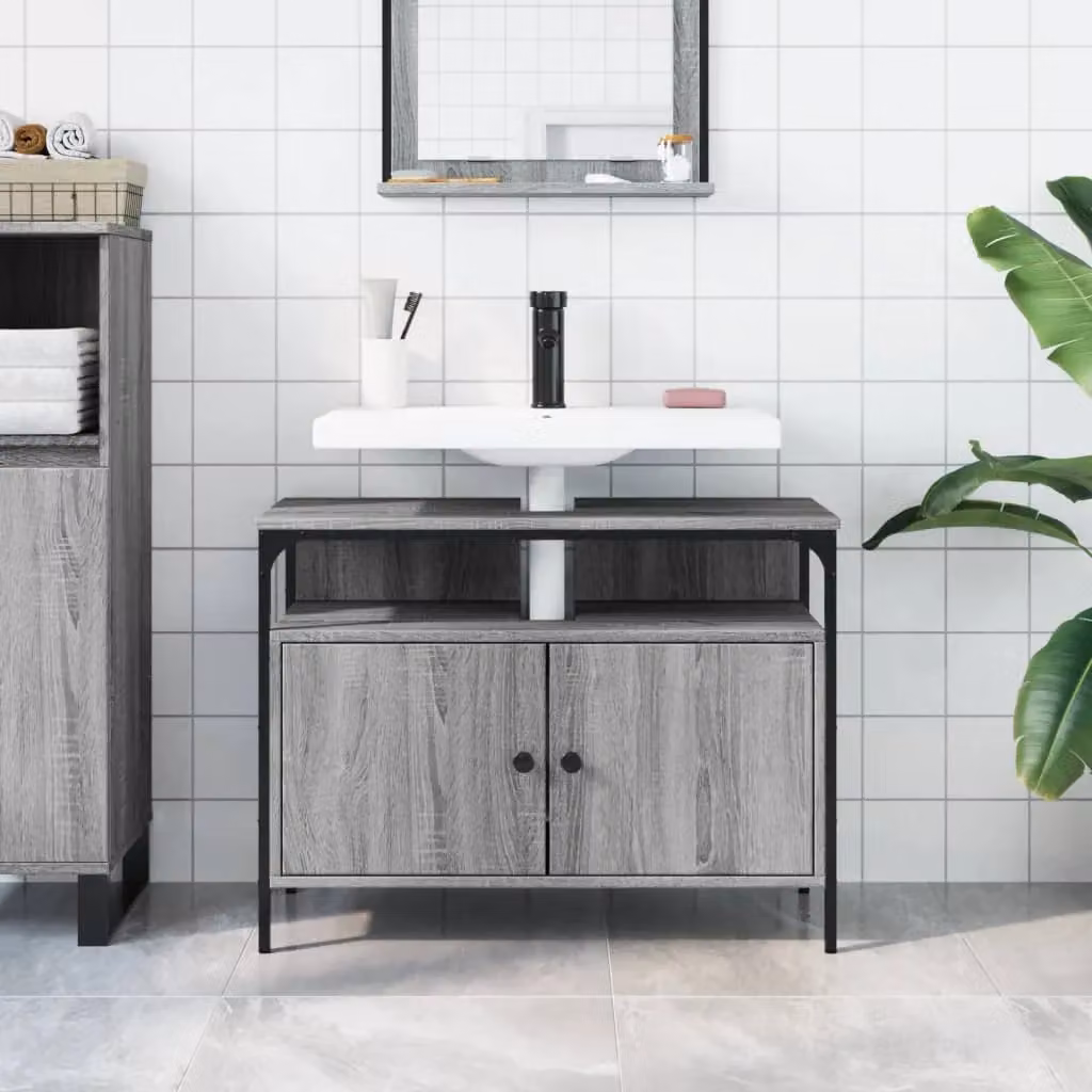 Berkfield Home Grey Sonoma Wall Mounted Bathroom Sink Cabinet W: 80 cm, D: 30 cm, H: 60 cm – 3
