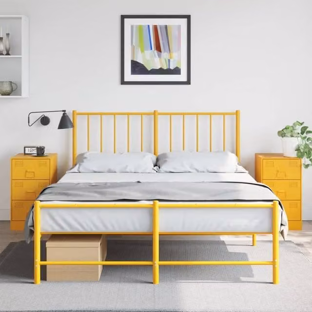 Berkfield Home Set of 2 Metal Bedside Cabinets in Mustard Yellow, W/D/H: 34.5 x 39 x 62 cm