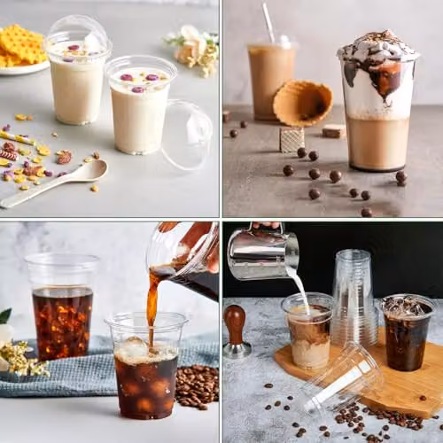 ECONX 200 Reusable Clear Plastic Smoothie Cups with Dome Lids, 12oz – 5