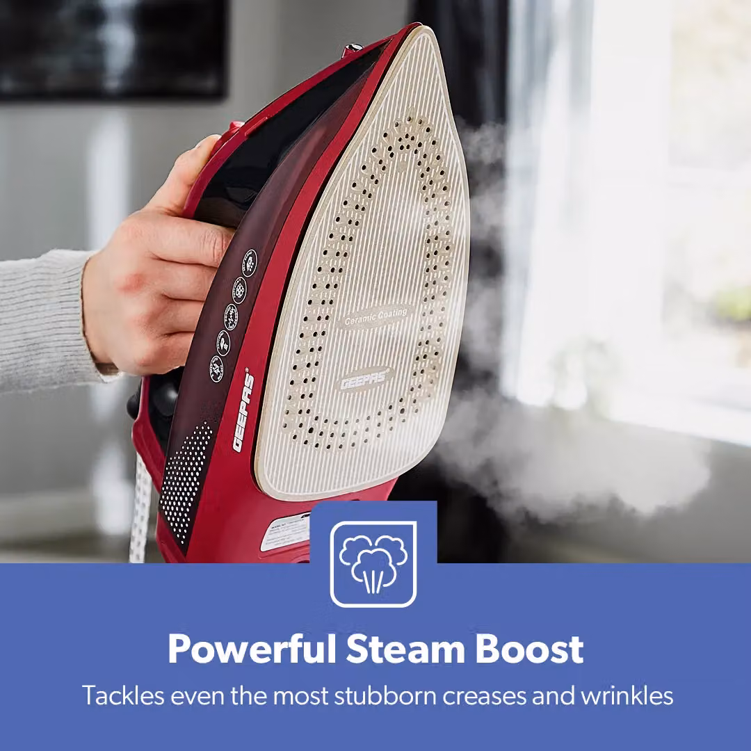 Geepas Digital Steam Iron 2400W with Ceramic Non-Stick Soleplate and Vertical Steam in Dark Pink – 4
