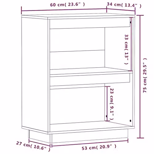 vidaXL Console Cabinet in Honey Brown Solid Pine Wood, W: 60 cm, D: 34 cm, H: 75 cm – 3