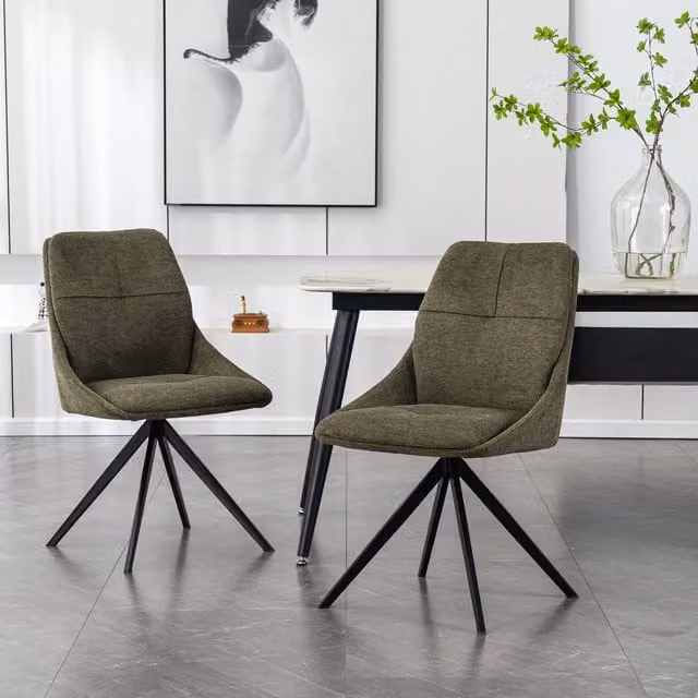 More4Homes Set of 4 Luna Modern Green Linen Dining Chairs with Armrests