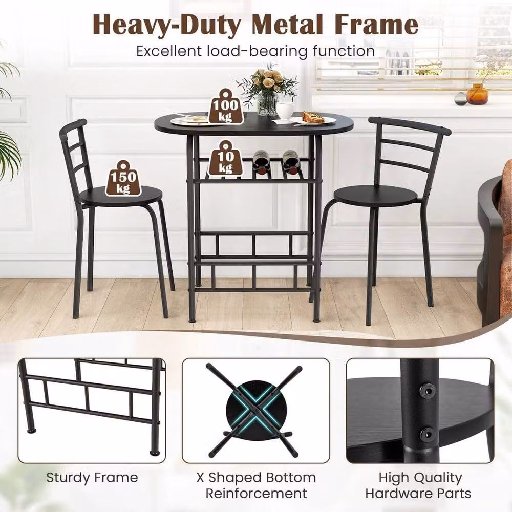 VOGREX 3-Piece Modern Breakfast Nook Dining Set with Wine Rack in Black – 6